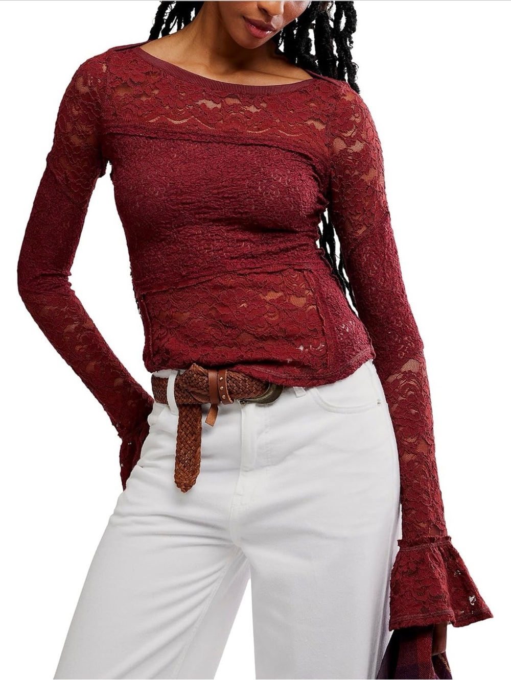 NWT- Free People ‘Lace Layering’ Long Sleeve Pop-Over Top